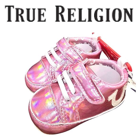 True Religion Horseshoe Logo Pink Metallic Infant Walkers - Picture 1 of 9
